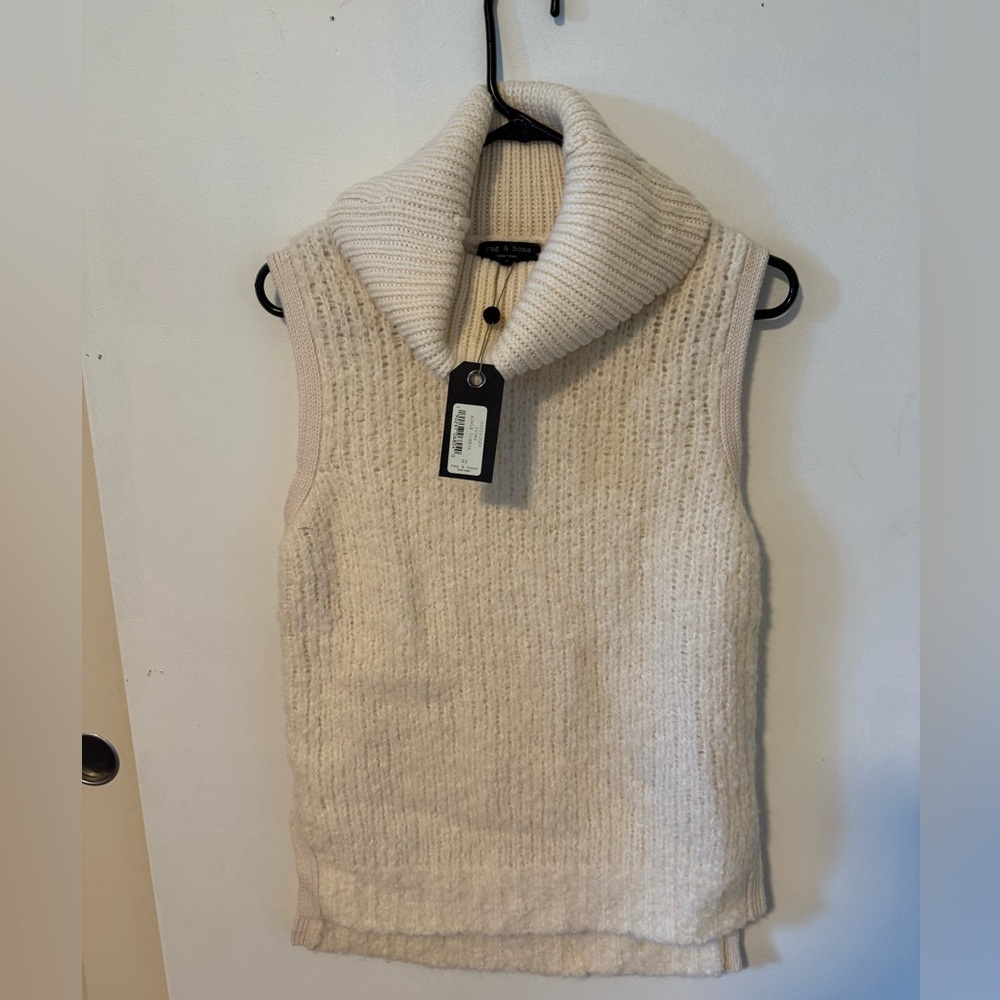 rag & bone Cream Sleeveless Cowl Neck Knit Vest